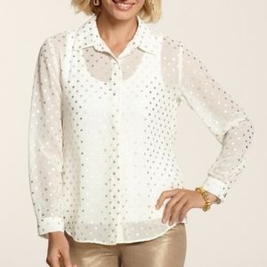 NWT Chico's Ecru Metallic Dot Blouse sz. 0
